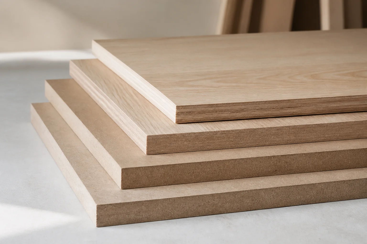 木板与 MDF 板材示意